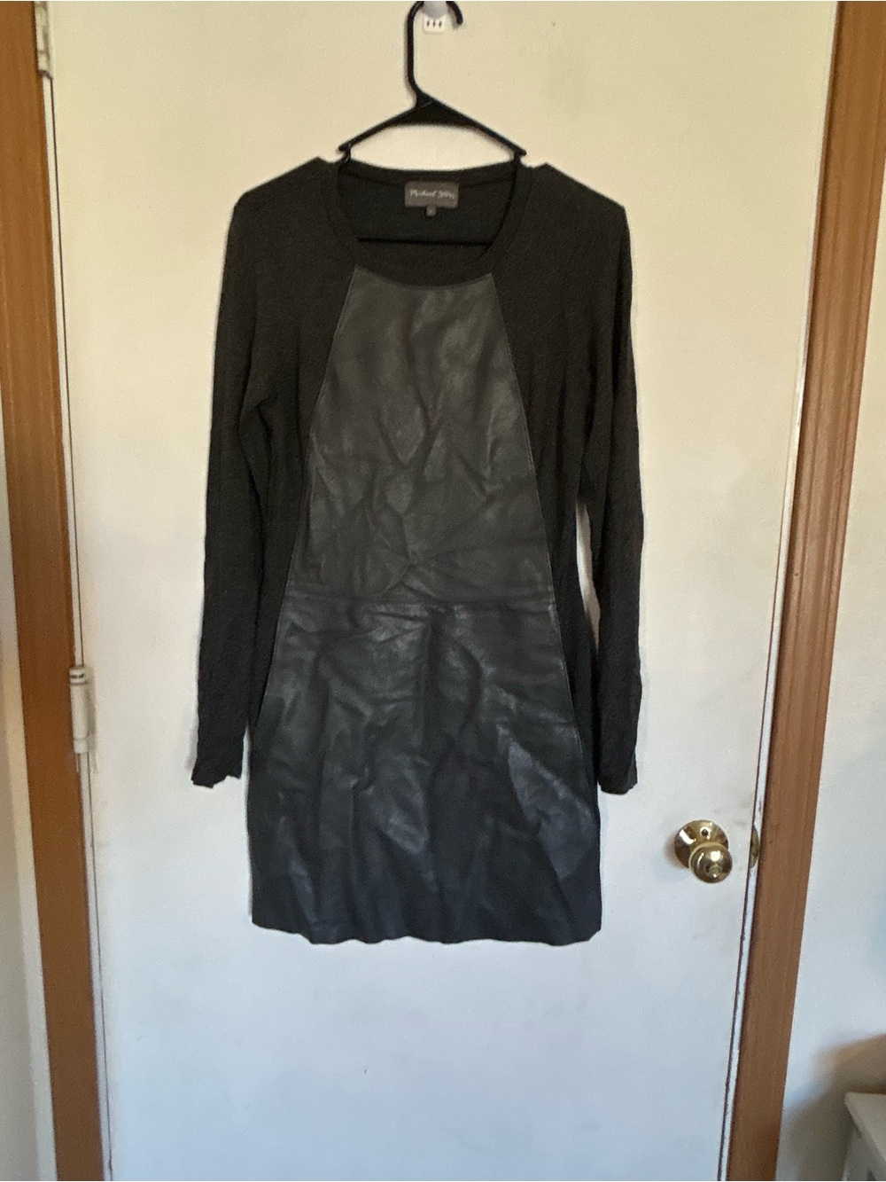 Michael Stars Shantelle 100% Lambs Leather
Panel Knit Dress Small Dark Grey